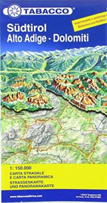 Südtirol, alto adige, dolomiti. carta stradale e panoramica in scala 1:150.000