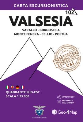 Valsesia sud - est. varallo, borgosesia, monte fenera, cellio, postua. carta escursionistica 1:25.000