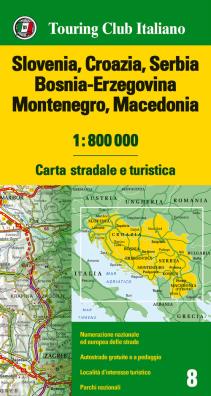 Slovenia, croazia, serbia, bosnia erzegovina, montenegro, macedonia 1:800.000. carta stradale e turistica. ediz. multili